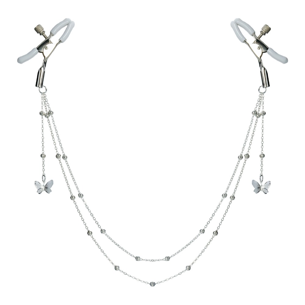Body Jewelry Nipple Chain - Serre-tétons papillon sexy avec chaîne, anneaux