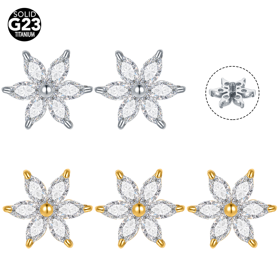 Body Jewelry Dermal - 1/5 pièces titane cristal fleur ancre