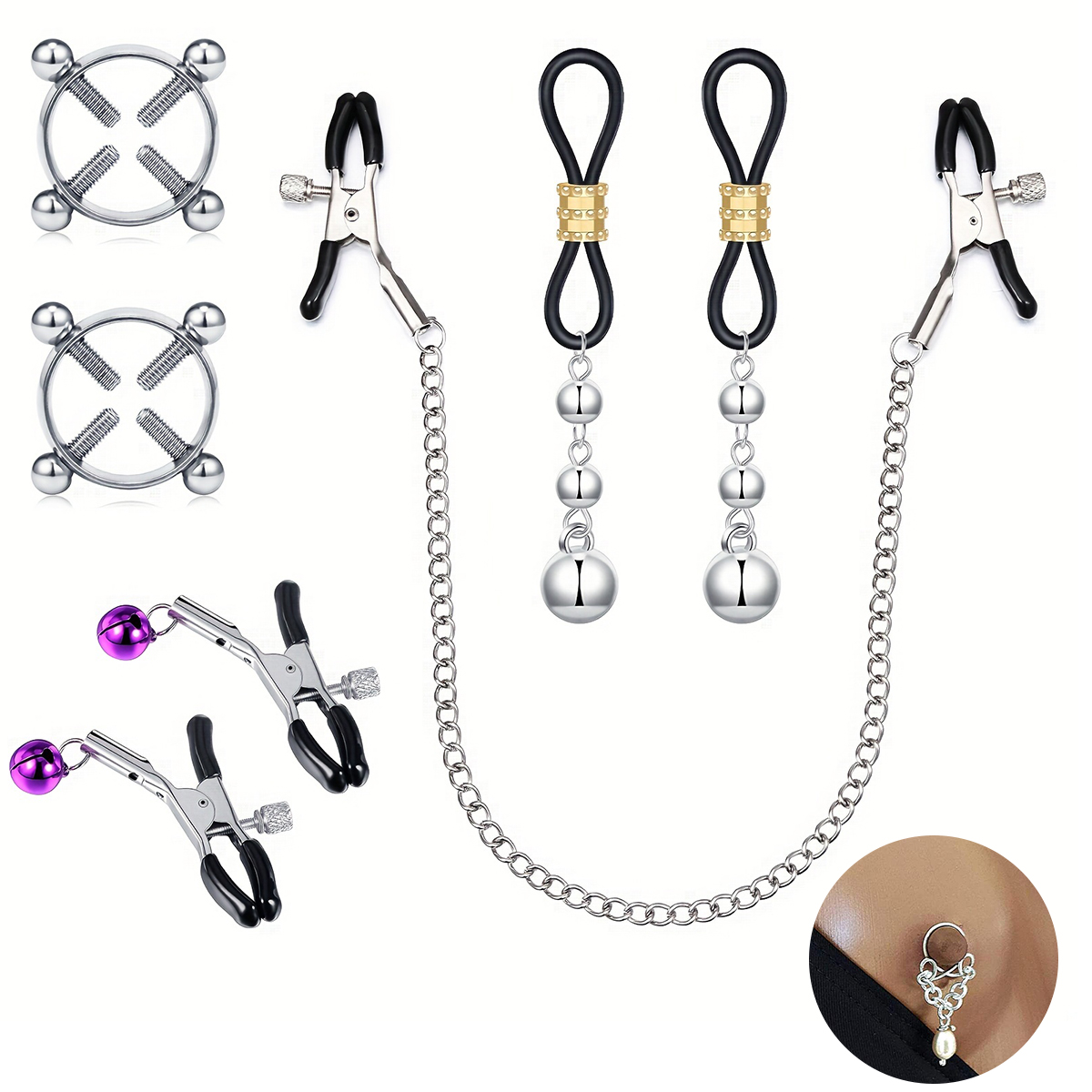 Body Jewelry Nipple Chain - Faux anneau de mamelon en acier